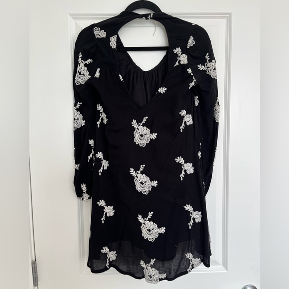 Free People Emma Embroidered Long Sleeve Babydoll Mini Swing Dress XS - Picture 4 of 6